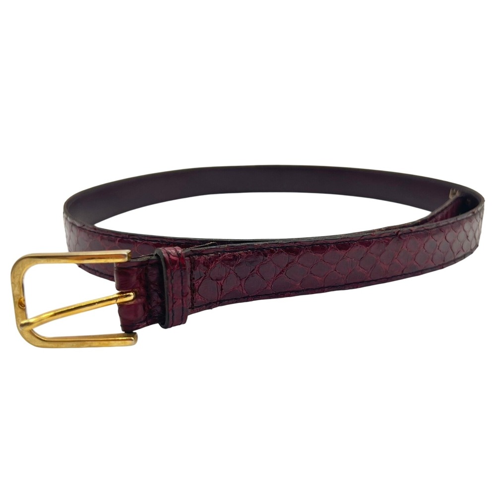 VTG L'Aiglon Paris New York Burgundy Snake Skin Leather Belt Gold Buckle Mens 34